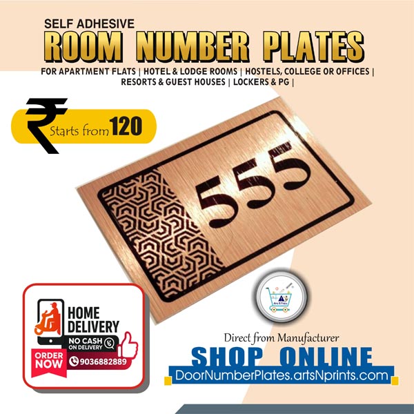 Steel, Brass, Acrylic Room & Door Number Plates in Andhra Pradesh Door Delivery by artsNprints.com